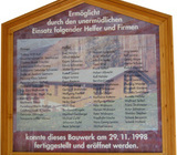 Ehrentafel im Schtzenhaus der Helfer/Helferinnen und Sponsoren zum Bau des Schtzenhauses im Jahr 1998